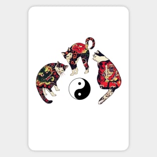 THREE JAPANESE CATS WITH  DRAGON,RED DEVIL TATTOOS AND YIN YANG SYMBOL Magnet